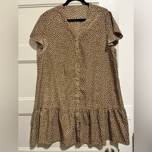 Brown Polka Dot Button-Down Dress